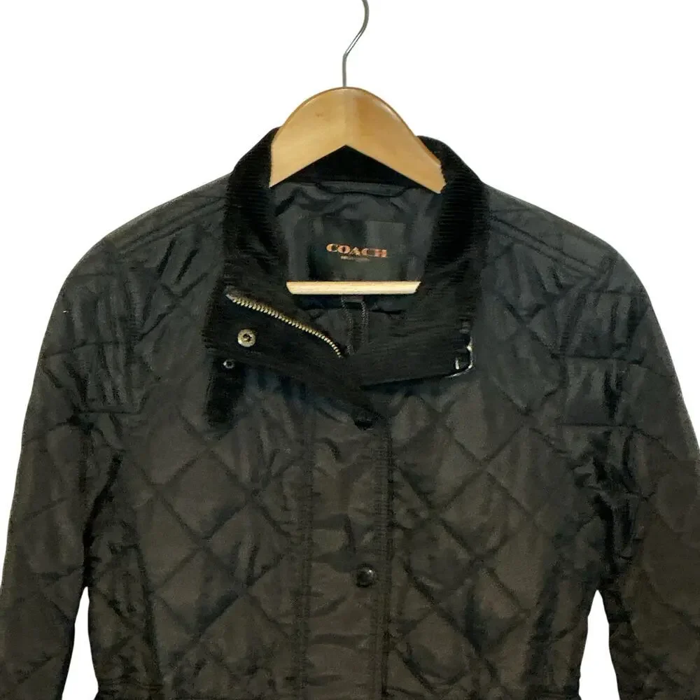 Coach Puffer Quilted Lightweight‎ Cinched Waist Black Jacket Women's Medium NWT